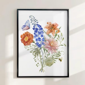 Birth Flower Family Bouquet Custom Digital Print Personalized Gift Mother&#39;s Day Antique Home art Grandmother gift Floral Family portrait