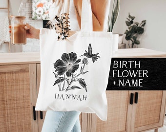 Tote Bag, Custom Birth flower gift | Birthday gift for her, Personalized gift for best friends, Teenage girl present, Party favors