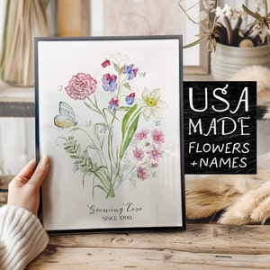 Birth Flower Family Bouquet Custom Digital Print Personalized Gift Mother's Day Antique Home art Grandmother gift Floral Family portrait