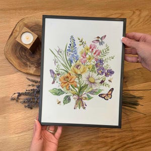 Birth Flower Art Family Bouquet Custom Digital Print Personalized Gift Mother&#39;s Day Antique Home art Grandmother gift Floral Family portrait