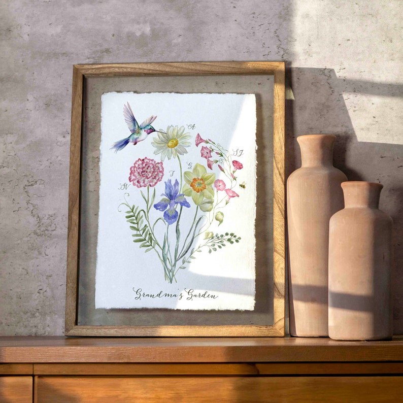Birth Flower Family Bouquet Custom Digital Print Personalized Gift Mother's Day Antique Home art Grandmother gift Floral Family portrait image 2