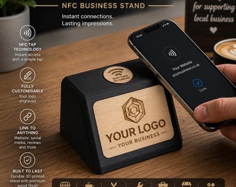 Personalised NFC Business Stand | Custom Logo Desk Sign | Contactless Website Display | Reception Counter Sign | Small Business Marketing
