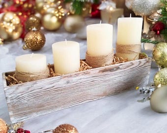 1 Pcs Wood Planter Box Rectangle Whitewashed Wooden Rectangular Planter Decorative Rustic Wooden Box with Inner Plastic Box - 17.3" L x 3.9"