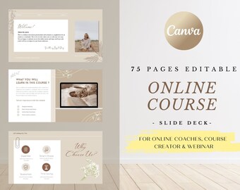 75 CANVA Esthetisch en elegant eCourse Slide Deck, Webinar, Masterclass en Cursuspresentatie Slide Deck, Coach Workshop, Cursusmaker.