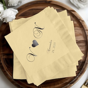 Wedding Initial Napkins, Custom Date Napkins, Elegant Party Napkins, Personalized Wedding Napkins, Fancy Heart Napkins