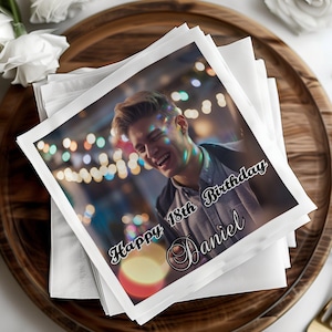 Tovaglioli personalizzati per il 18° compleanno, tovaglioli personalizzati, articoli per feste di compleanno, tovaglioli con foto, Daniel, tovaglioli di buon compleanno
