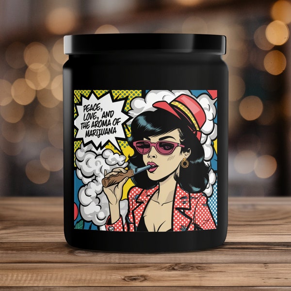 Retro Pop Art Woman Smoking Scented Candle, Vintage Comic Style, Unique Home Decor