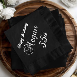 Personalized Happy Birthday Napkin, Custom Name and Age Party Napkins, Elegant Birthday Party Decor Napkins