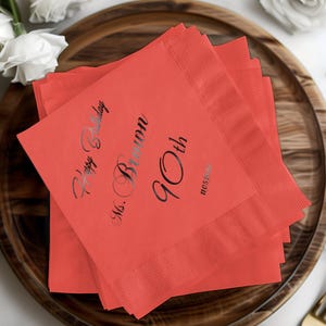 90th Birthday Personalized Napkins, Elegant Custom Celebration, Party Decorations, Milestone Event, Customized Dinner Napkins