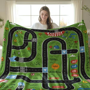 Kids Car Track Blanket, Fun Roadmap Throw Blanket, Play Mat Blanket, Unique Kids Bedding, Roadway Design Blanket for Kids Room