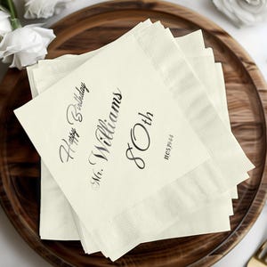Servilletas personalizadas para cumpleaños importantes, servilletas elegantes para fiestas, servilletas personalizadas para ocasiones especiales, servilletas para celebraciones y servilletas para fiestas de aniversario.