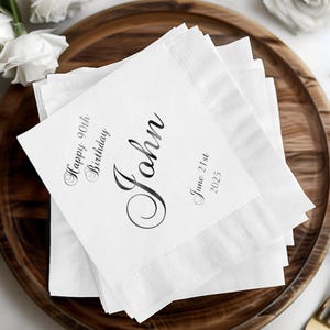 Happy 90th Birthday Napkin, Personalized Napkins for Birthday Party, Custom Printed Napkins, Elegant Birthday Table Decor