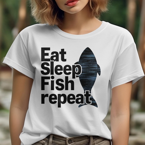 Eat Sleep Fish Repeat T-Shirt, Fishing Lover Gift, Cool Fish Graphic Tee, Casual Outdoor Wear