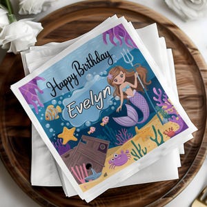 Kids Birthday Napkins, Under the Sea Party Napkins, Mermaid Birthday Napkins, Ocean Theme Party Supplies, Cute Napkin Decorations