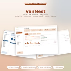 Van Life Planner | Digital Van Life App | Journey Log, Budget Tracker, Maintenance, Fuel Log, Van Build Checklist | Instant Download HTML