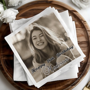 Tovaglioli personalizzati per il 18° compleanno, tovaglioli con foto personalizzati, Buon compleanno Madison, tovaglioli per feste, tovaglioli con ritratto, tovaglioli per eventi