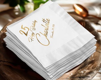 Customized 25th Birthday Napkin, Personalized Party Decoration, Happy Birthday Napkin, Custom Event Party Supply