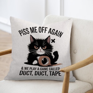 Funny Cat Pillow, Woven Pillow, Black Cat Cushion, Humor Throw Pillow, Cute Animal Design, Decorative Cushion, Cat Lover Gift, Comfy Home