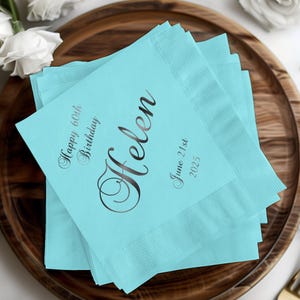 Personalized Happy Birthday Napkin, Custom Name and Date Napkin, Celebration Party Napkins, Special Occasion Napkin Gift