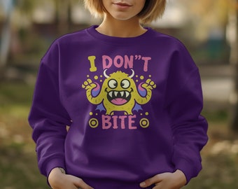 Funny Monster T-Shirt, "I Don't Bite" Cute Cartoon Graphic Tee, Unisex Casual Shirt for All Ages, Playful Gift Idea