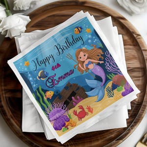 Mermaid Birthday Party Napkins, Underwater Theme Kids Party Decor, Birthday Tableware, Fun Ocean Party Supplies, Kids Birthday Napkins