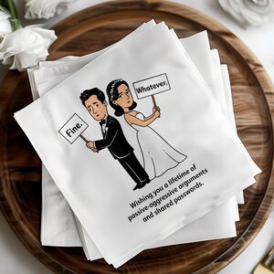 Funny Personalized Wedding Napkins, Custom Cocktail and Luncheon Napkins with Quotes, Names, and Date, Perfect for Wedding Decor