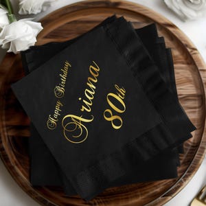 Servilletas de cumpleaños personalizadas, servilletas de fiesta personalizadas, decoraciones para el 80.° cumpleaños, servilletas de feliz cumpleaños, servilletas elegantes para celebraciones