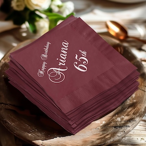 Custom Birthday Napkin, Personalized Party Napkin, Birthday Event Napkin, Elegant Birthday Napkin, Milestone Birthday Napkin