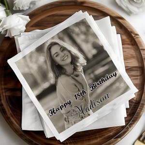 Happy 18th Birthday Madison Napkins, Personalized Birthday Napkins, Custom Photo Napkins, 18th Birthday Party Favors, Celebration