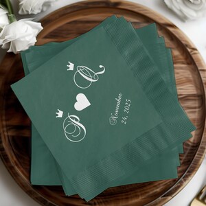Bruiloftsservetten met monogram, gepersonaliseerde servetten trouwdatum, servetten Koninklijk thema, aangepaste evenementservetten, elegante feestservetten, elegante feestservetten