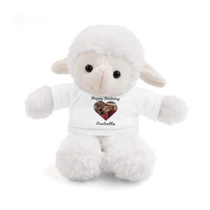 Personalized Stuffed Animal with Custom Tee, Birthday Gift, Soft Plush Toy, Customized Lamb with Shirt, Adorable Cuddly Toy
