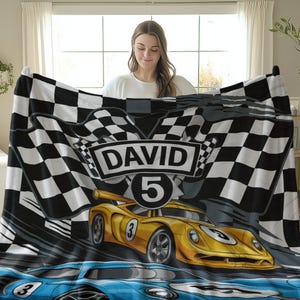 Racing Car Blanket for Kids, Personalized Kids Racing Car Blanket, Boy&#39;s Bedroom Decor, Custom Name Blanket with Race Cars, Kids Room