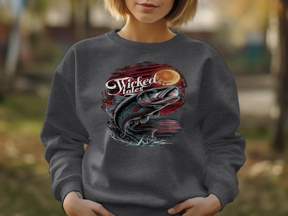 Vintage Wicked Tales Fishing T-shirt, Moonlit Night Fish Graphic