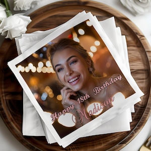 Tovaglioli personalizzati per il 18° compleanno, bomboniere personalizzate, compleanno di Madison, tovaglioli per eventi importanti, tovaglioli eleganti per compleanno, tovaglioli con foto