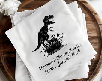 Jurassic Park Wedding Napkins, Dinosaur Personalized Funny Wedding Napkins, Custom Jokes, Fun Wedding Decor, Wedding Party Favors