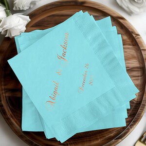 Foil Stamped Wedding Napkins: Custom Personalized Party Decor