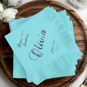 Servilleta con nombre personalizada para el 80.° cumpleaños, decoración para fiestas de cumpleaños, suministros para fiestas personalizados, servilletas elegantes para cumpleaños, servilletas personalizadas