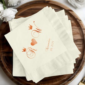 Wedding Reception Napkins, Personalized Wedding Napkins, Custom Printed Fancy Napkins, Heart Initials Napkins, Wedding Date Napkins