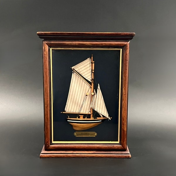 Vintage Gloria Schooner 1871 in Shadow Box, Framed Antique Schooner, Framed Antique Sailboat, Vintage Nautical Gift, Nautical Wall Decor