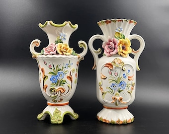 Capodimonte Porcelain Vases: Italian Floral Decor, Set of 2