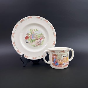 Vintage Royal Doulton Bunnykins Plate and Double Handle Cup - 1988 Bone China