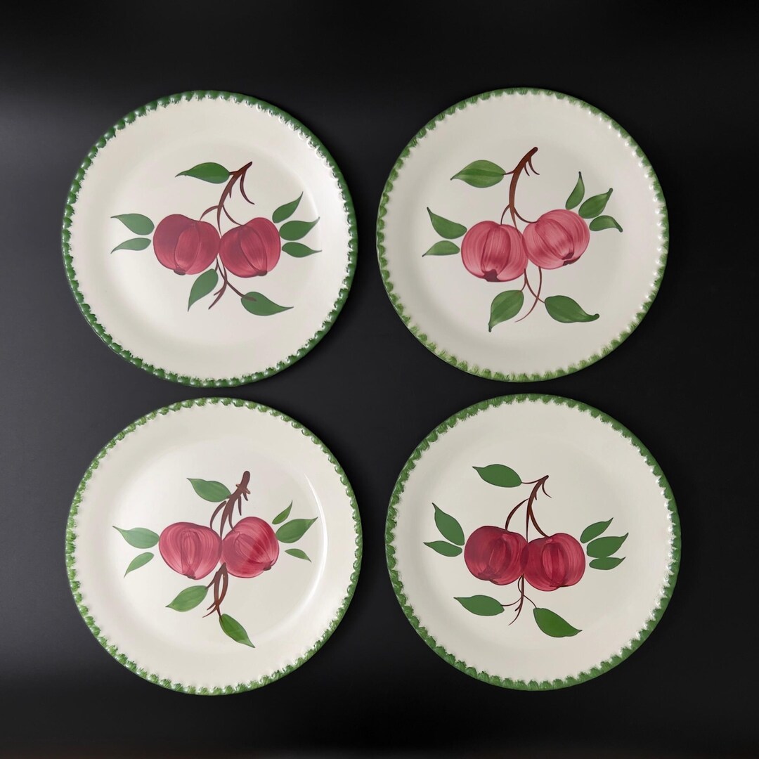 Blue Ridge Quaker Apple Plates: 1940s Folk Art Luncheon Plates, Set of ...