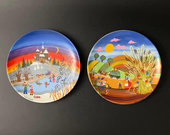 Vintage German Folk Art Wall Plates: Barbara Fürstenhöfer Bavarian Decor, Set of 2