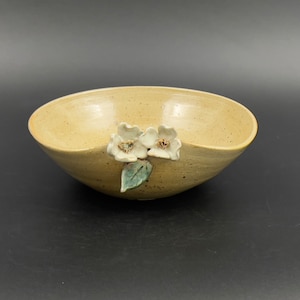 Antique Centerpiece Bowl, Studio Pottery Bowl, Yellow Ceramic Bowl, Artist Signed Decorative Bowl with Raised Flowers, Pottery Lover Gift