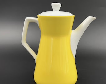 Midcentury Modern Porcelain Coffee Pot, S.P.M. Walkuere Bayreuth Bavaria Germany, Midcentury Modern Yellow and White Coffee Pot, Rare Find