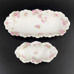 Set of 2 Antique Haviland Limoges Oval Serving Bowls, Haviland France Celery Dish & Olive Dish, Haviland Pink Rose Oval Bowls Schleiger 39C