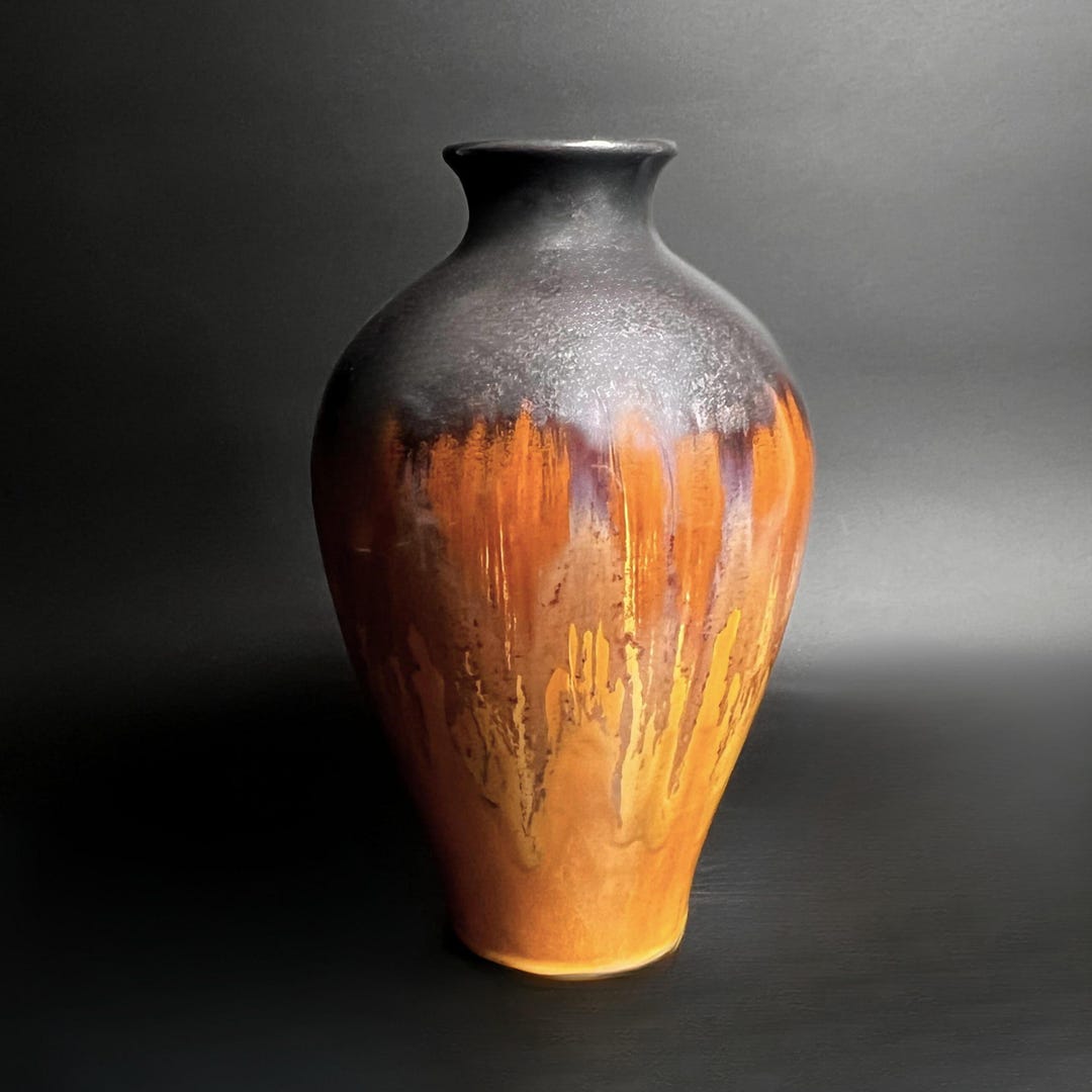 Vintage Studio Pottery Drip Glaze Vase: Mid-century Modern Baluster ...