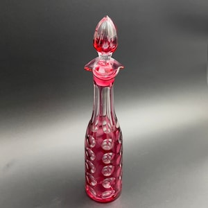 Antique Bohemian Cranberry Glass Decanter, Rare Cranberry Cut to Clear Decanter, Circa 1880 - 1910 Cranberry Glass Decanter & Stopper