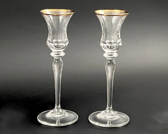 Pair of Vintage Glass Candlestick Holders with Gold Rims by Mikasa Jamestown Gold T2703, Two 8" Tall Blown Glass Candlesticks Holders Gift