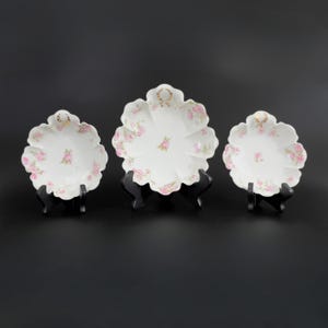 Antique Haviland Limoges Bowls: Pink Roses, Gold Laurel - Set of 3